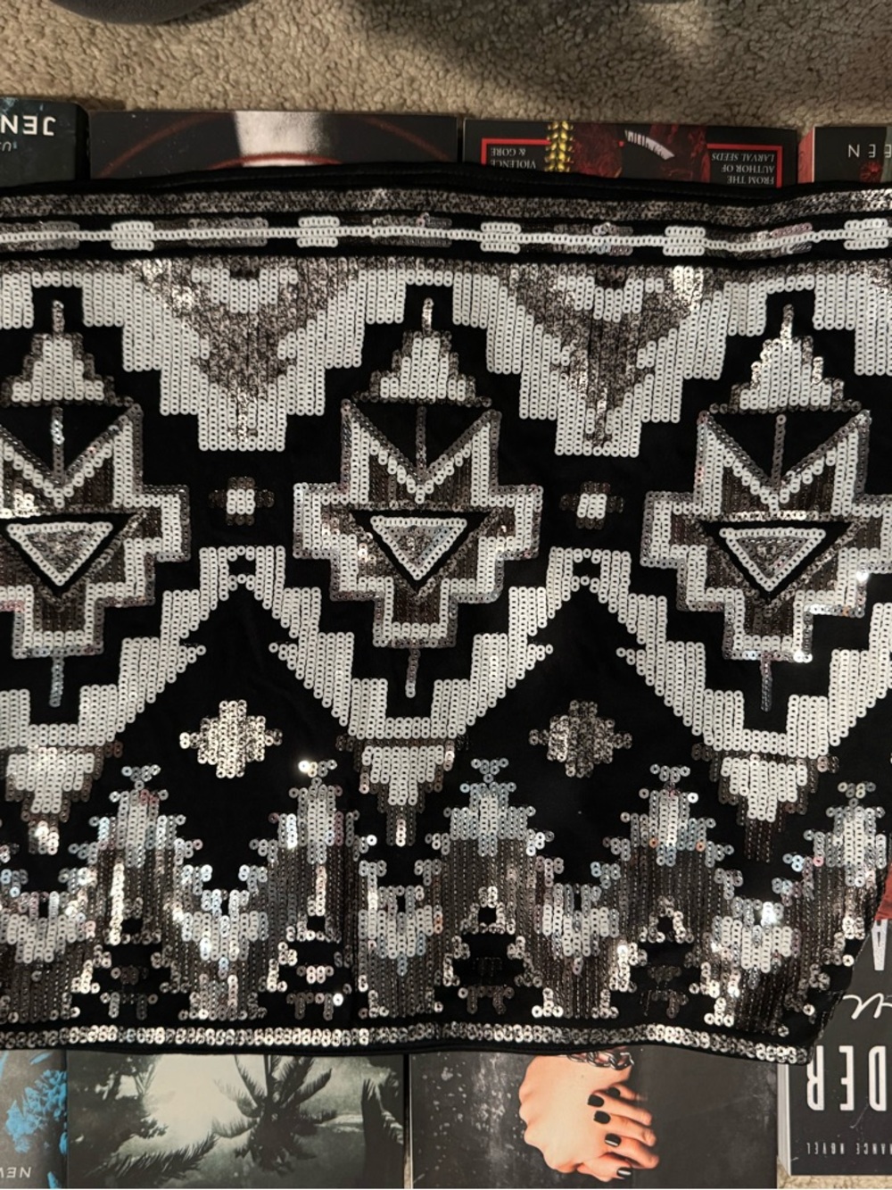 Express Black and Silver Sequin Mini Skirt